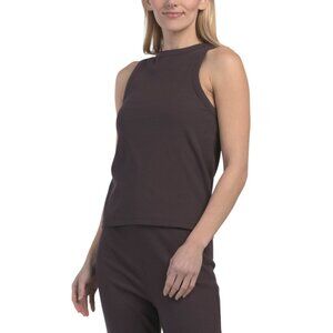 TEREZ mocha Ribbed Racerback Tank